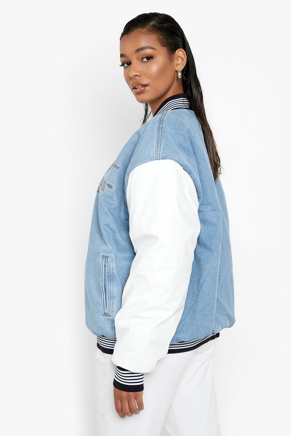 Denim letterman outlet jacket